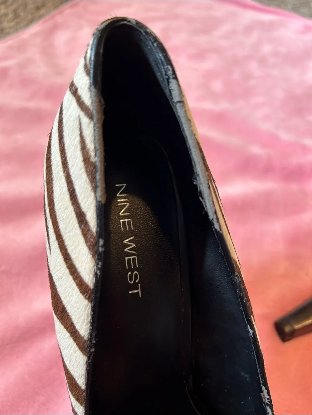 Nine West Vintage Zebra Pony Hair Peep-Toe Heels - Brown/Black/White